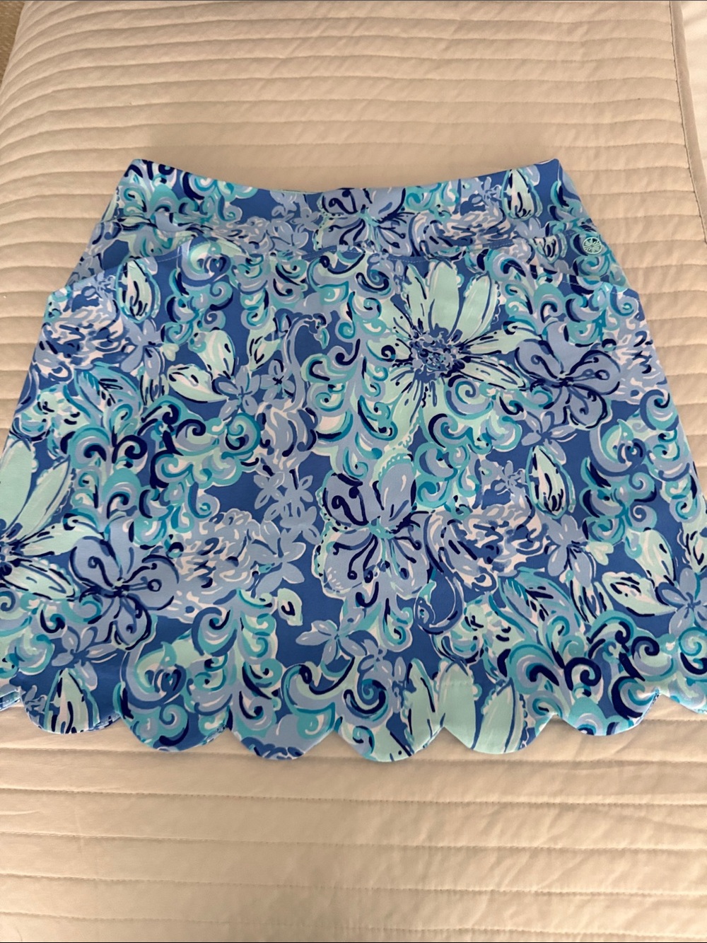 Lilly Pulitzer Luxletic Blue Floral Scalloped Mini Skort